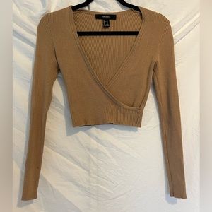 Brown Long-Sleeve Crop Top